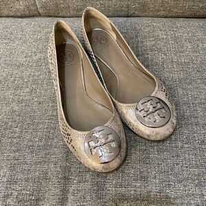 Tory Burch Reva Ballets Metallic Cobra Women Size 7.5